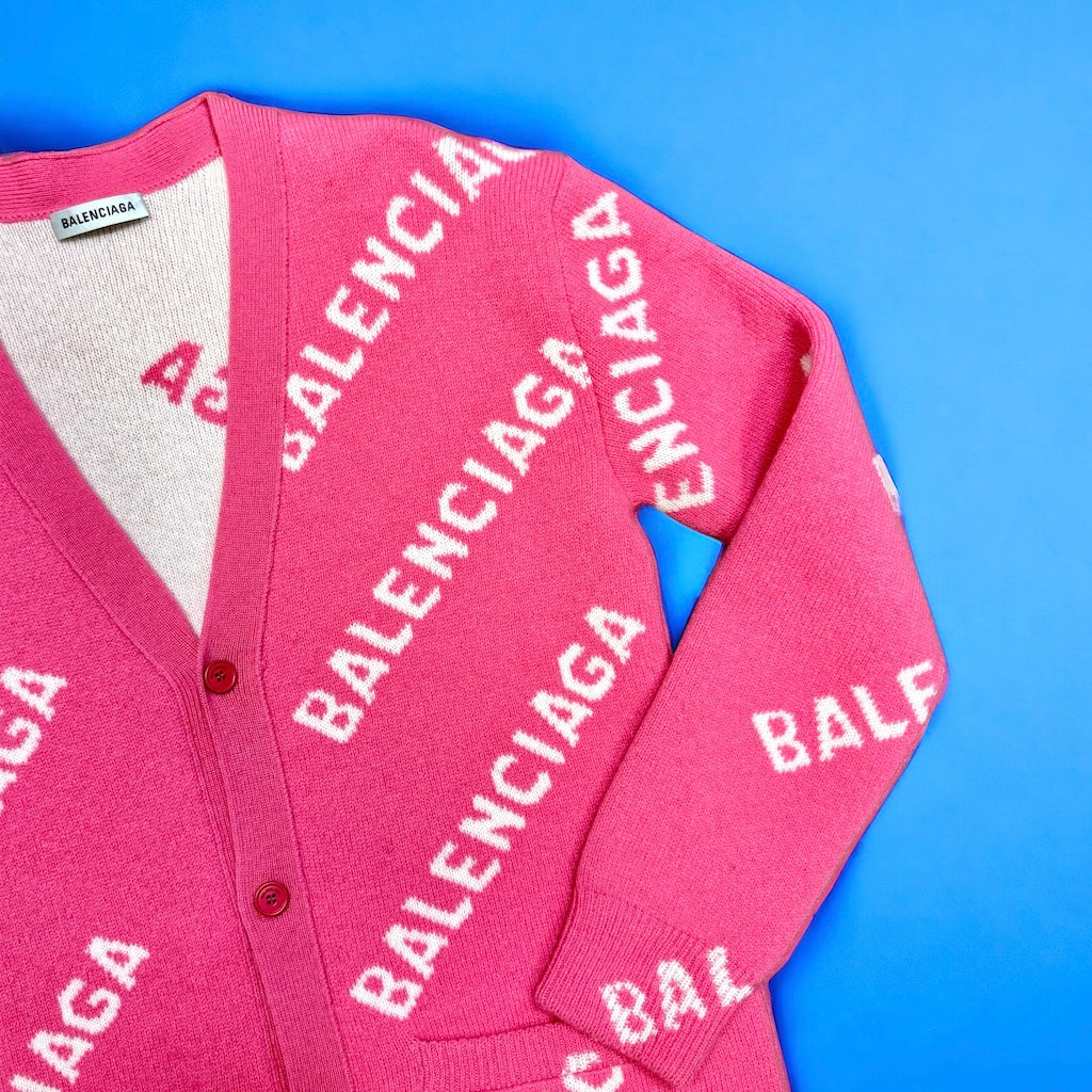 BALENCIAGA All Over Logo Cardigan in Pink | Size XS - MTYCI – More