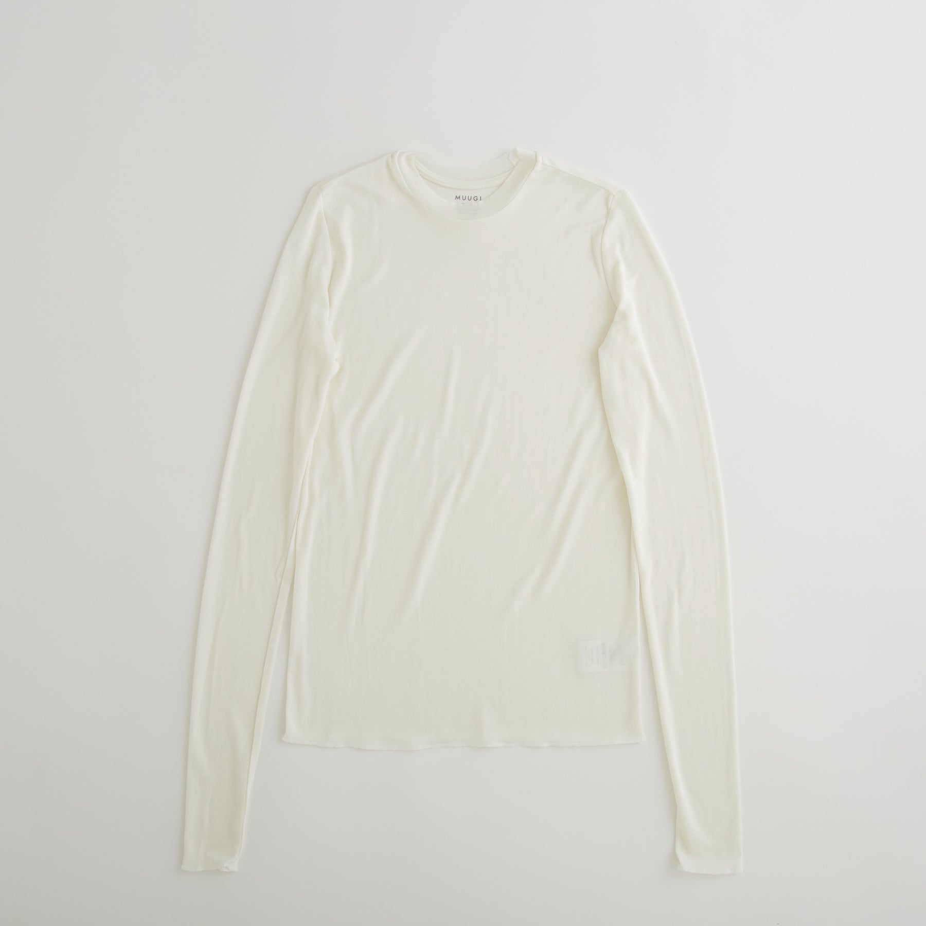 シルク100%クルーネックロングスリーブ, ホワイト／ロンT・カットソー