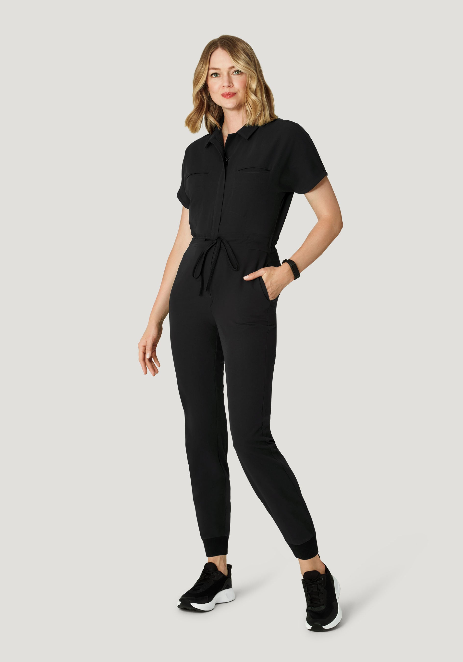 Women's Mandarin Dolman Jogger Scrub Jumpsuit - Black | Mandala Scrubs