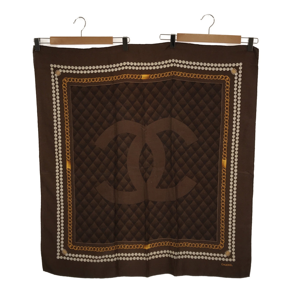シャネル CHANEL スカーフ ココマーク ブラウン 茶 チェーン パール柄