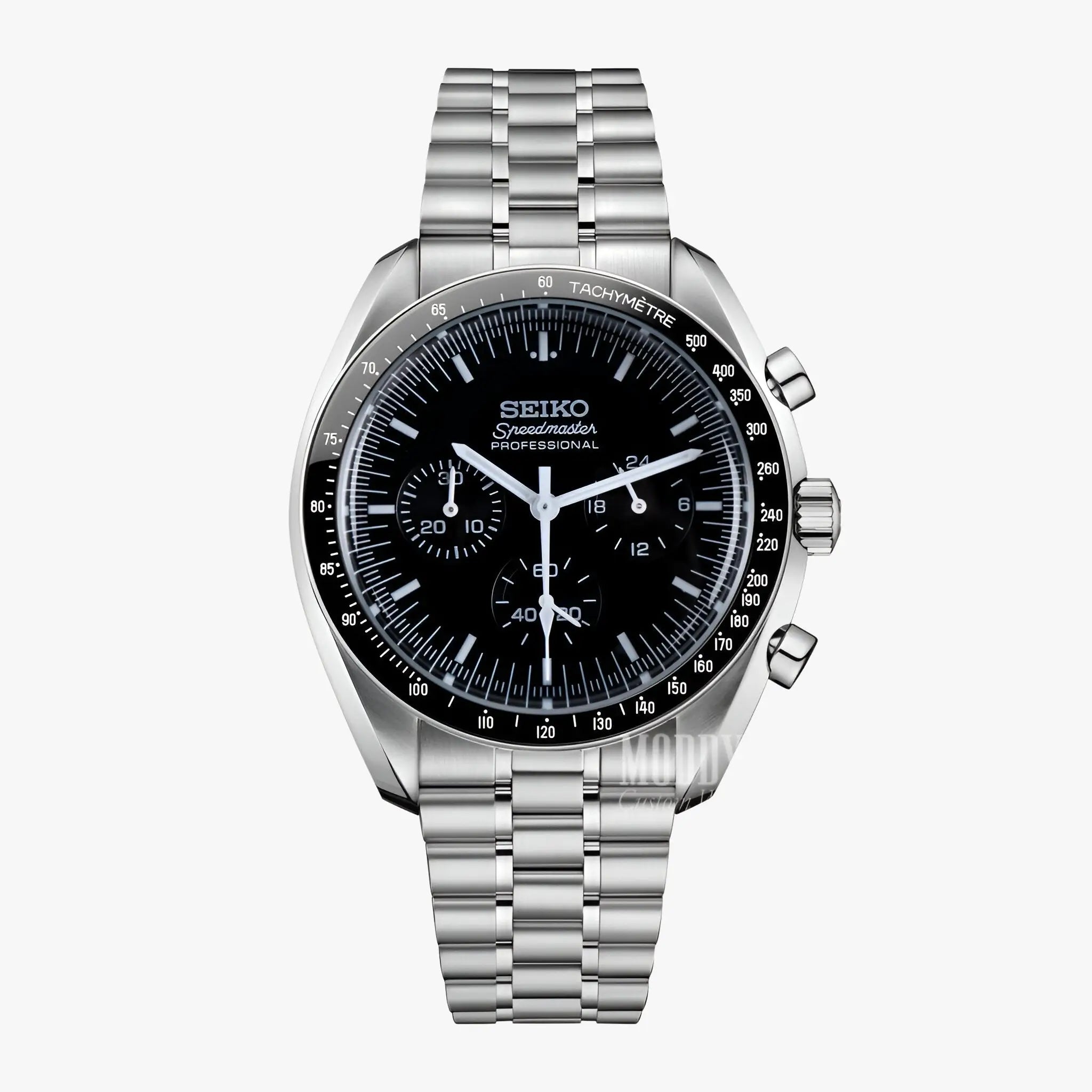 Seiko Mod Speedmaster: 41mm, VK63 Hybrid, 904L Steel, Acrylic