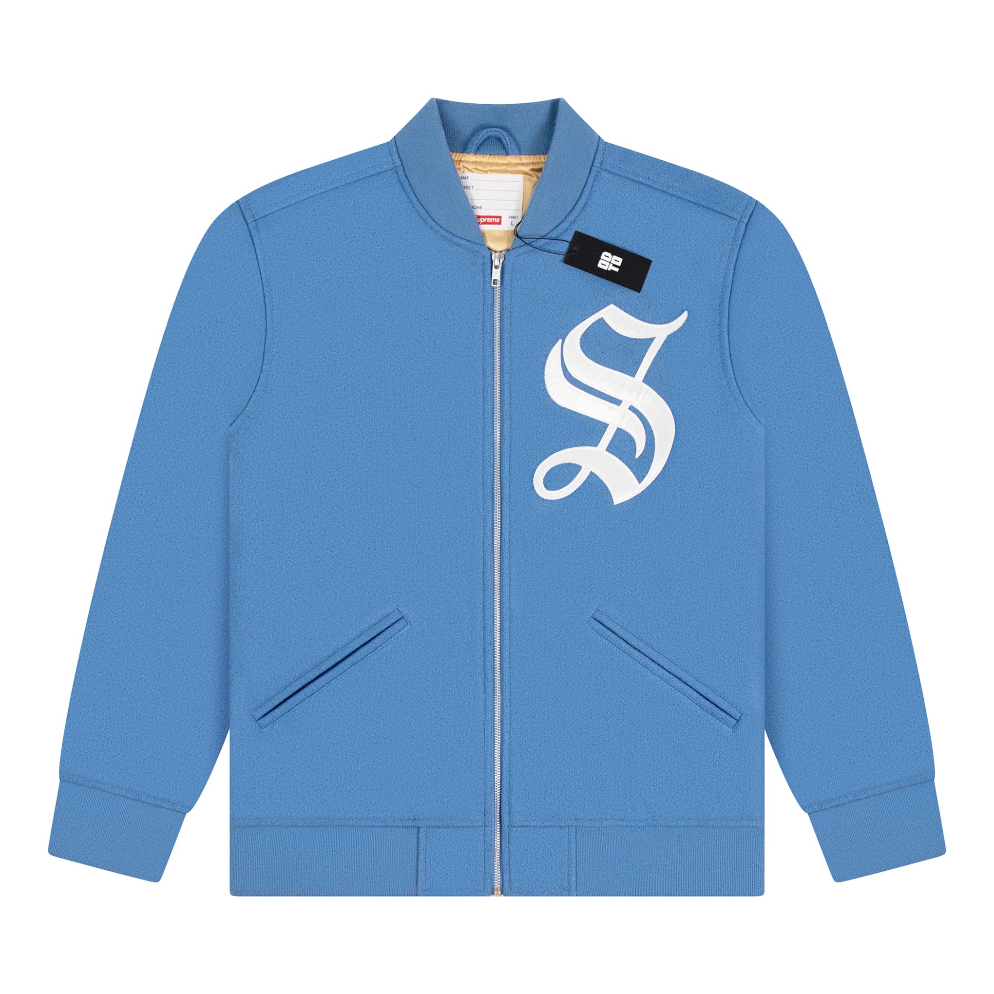 SUPREME OLD ENGLISH ZIP VARSITY JACKET DUSTY BLUE – ODTO