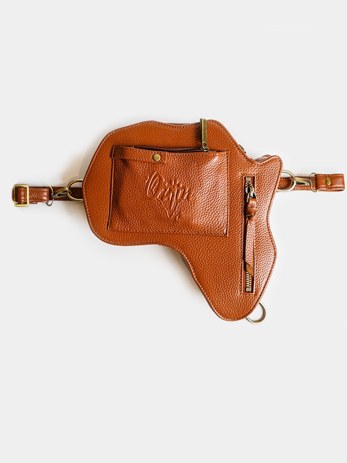 Africa Fanny Pack/ CrossBody Bag- Brown Leather