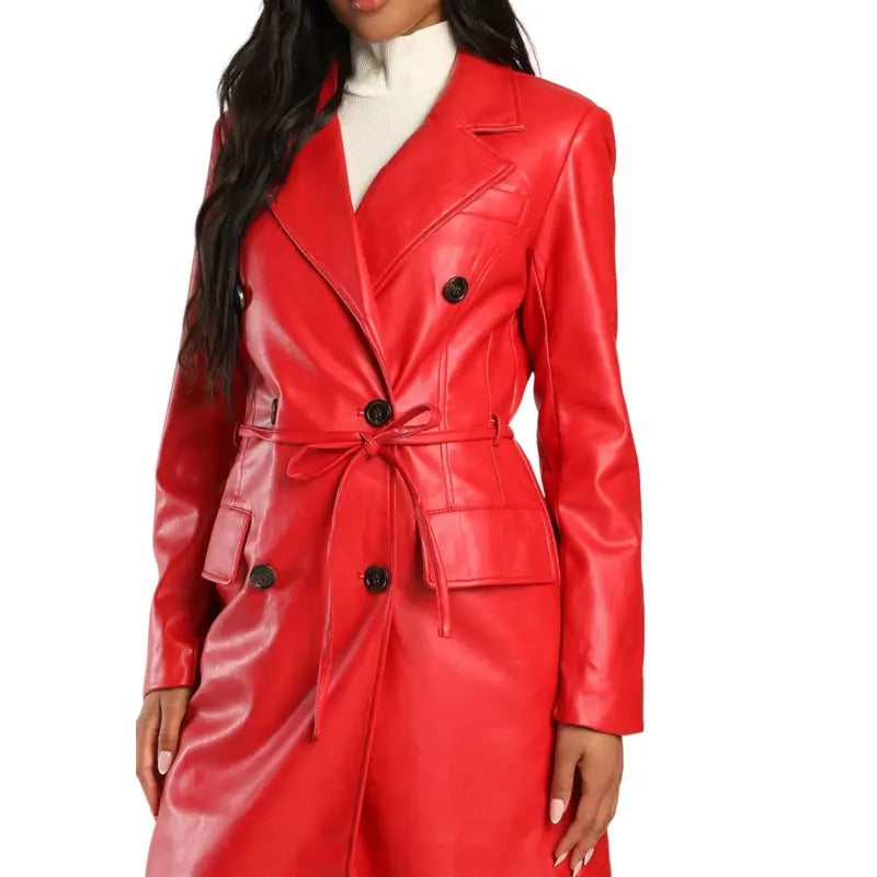 Shop Stylish Red Leather Coat with Belt - Avanzar Leather