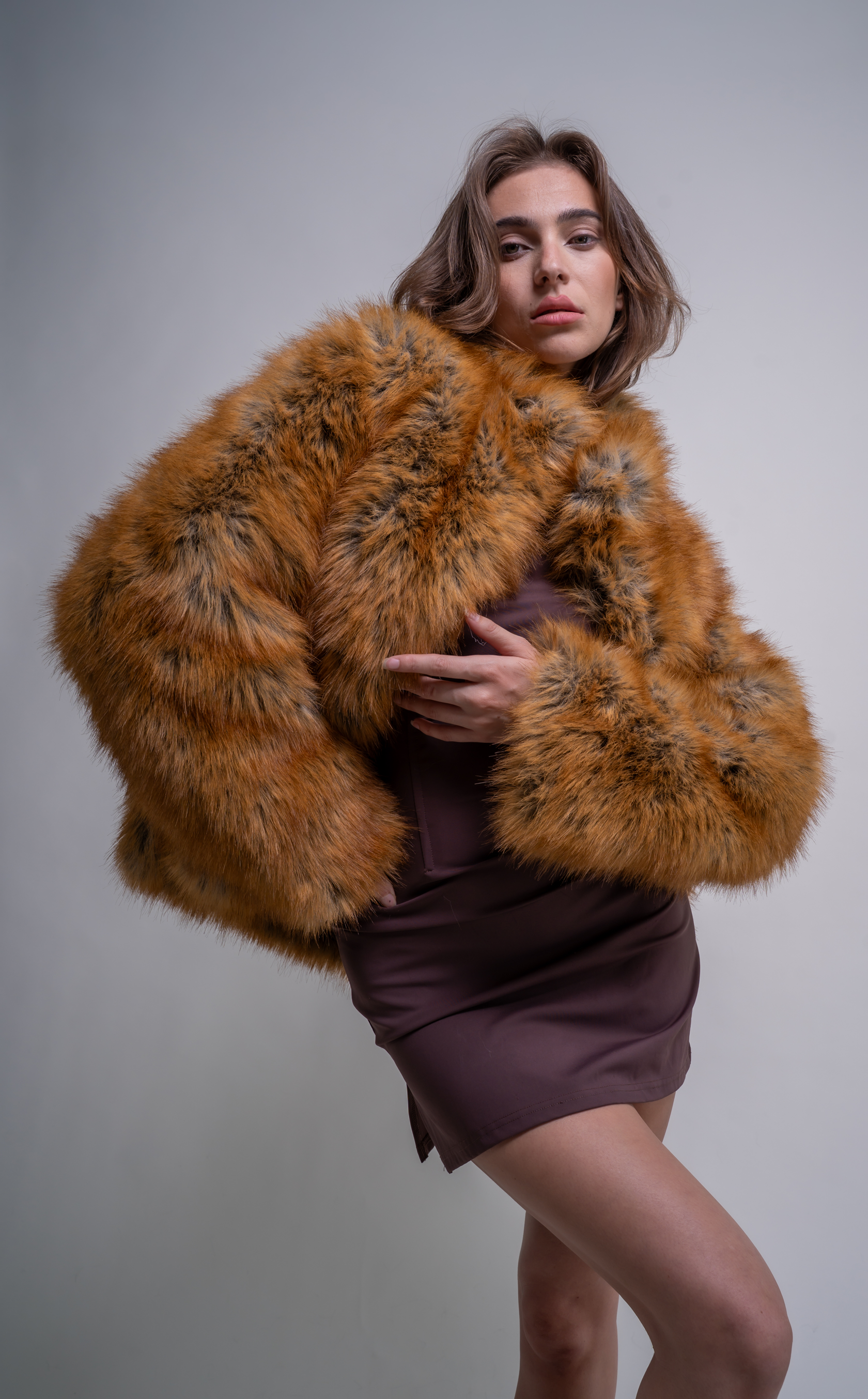 PANDIFOX-TAN FAUX FUR JACKET | AZALEA WANG