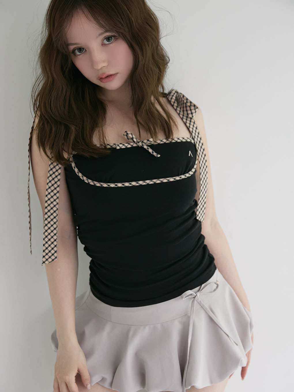 ANDMARY】Alice check ribbon tops