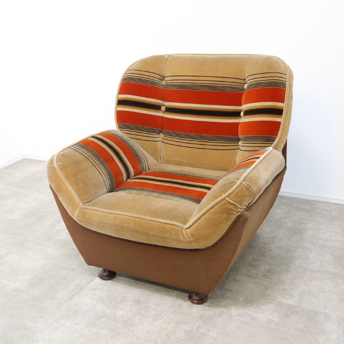 1人掛けソファ 昭和レトロ ストライプ ヴィンテージ モケット 1Pソファ