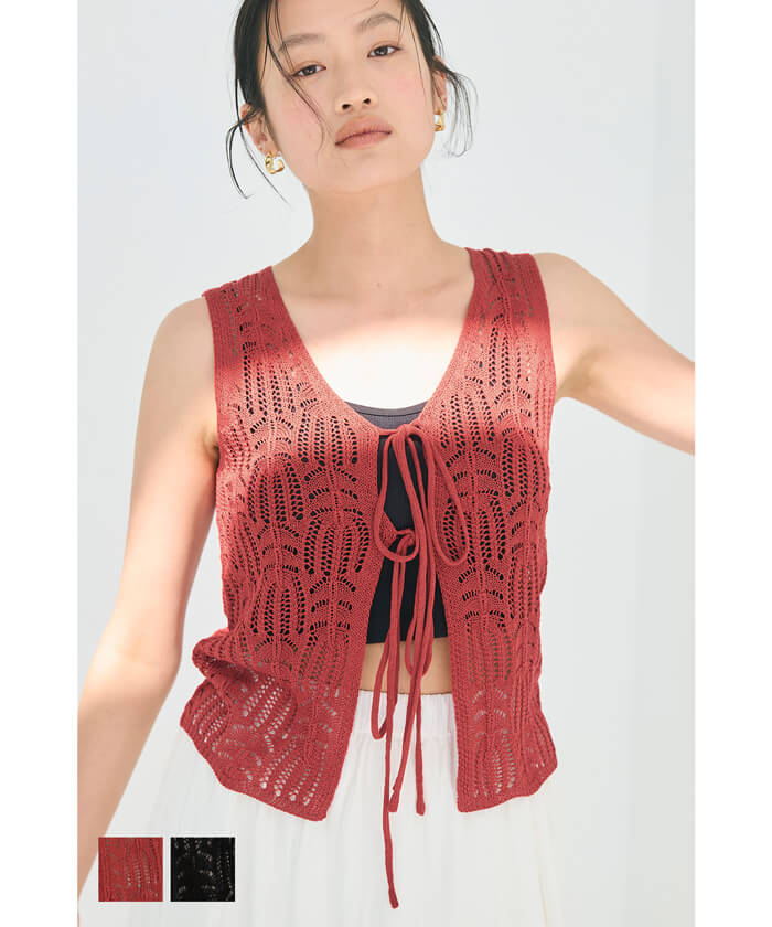 セール☆1990円→990円 リボンクロシェタンクトップ レディース メール