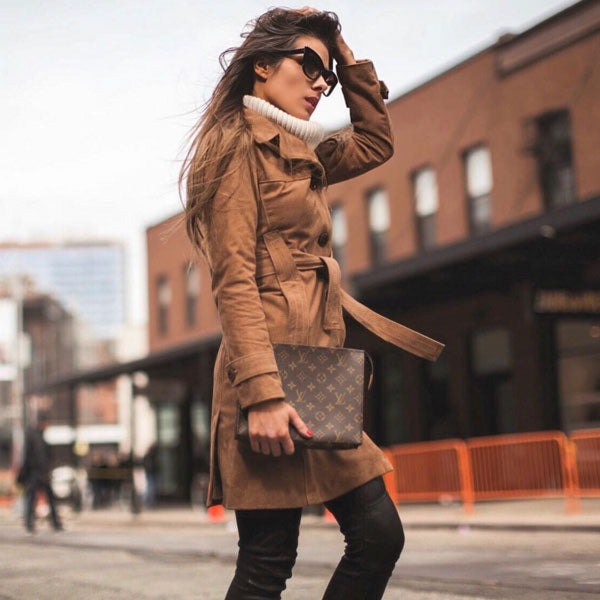 Women's Brown/Tan Lambskin Leather Trench Coat