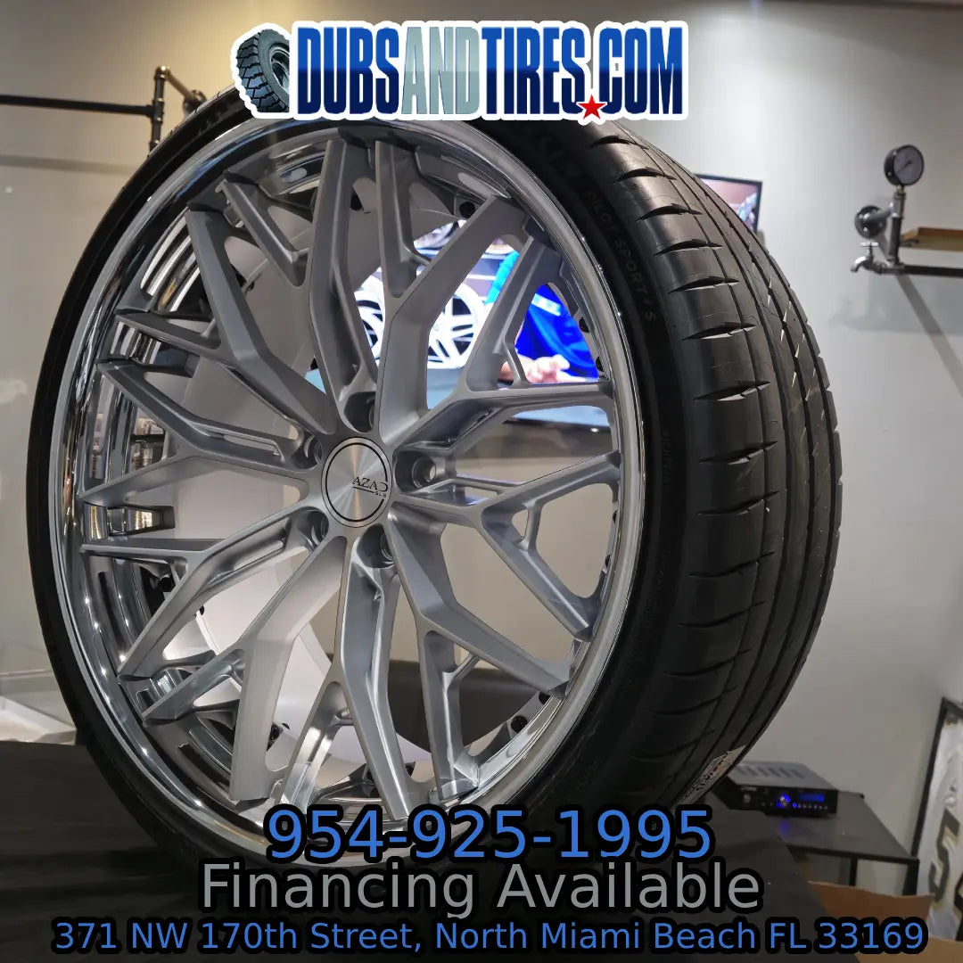 22 Inch Azad Wheels AZSLS1.0 Brushed Face Chrome Rims staggered