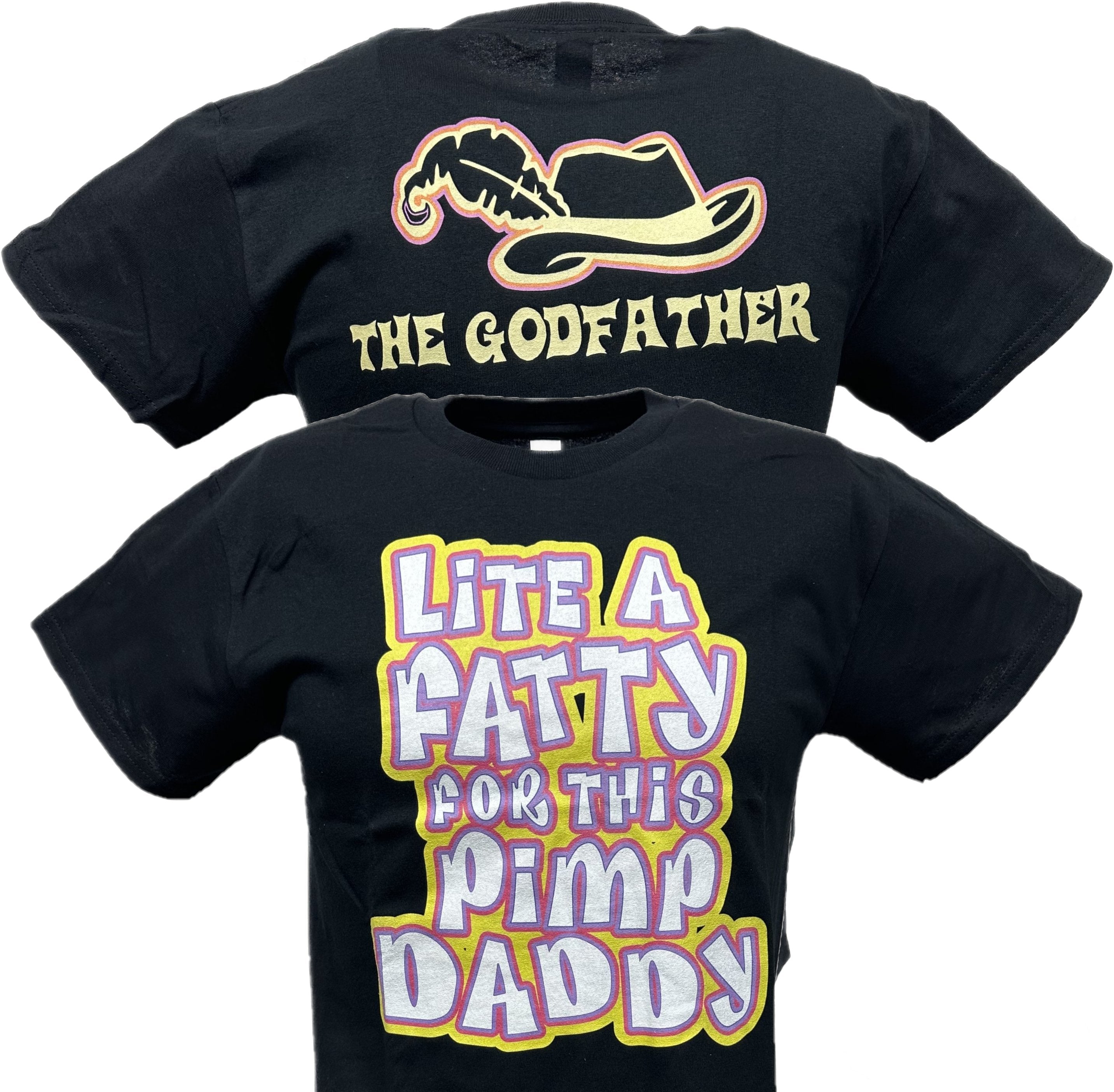Godfather Lite a Fatty for this Pimp Daddy Mens Black WWF T-shirt