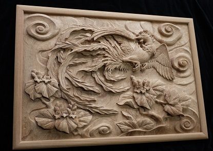 木彫「桐に鳳凰」額 | 木彫り彫刻制作 越前彫刻工房