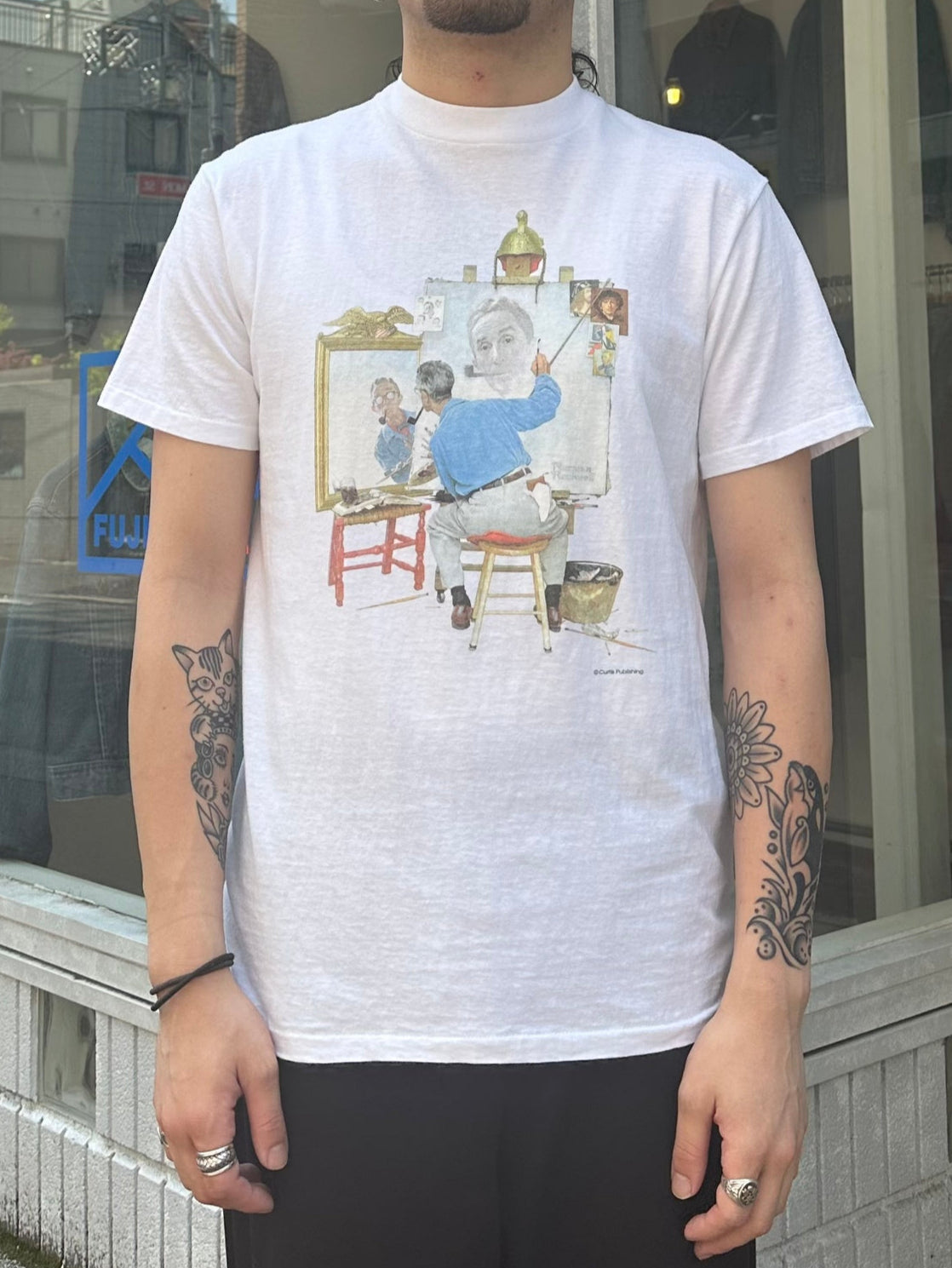 90's NORMAN ROCKWELL 「TRIPLE SELF PORTRAIT」アートTシャツ – FUJI