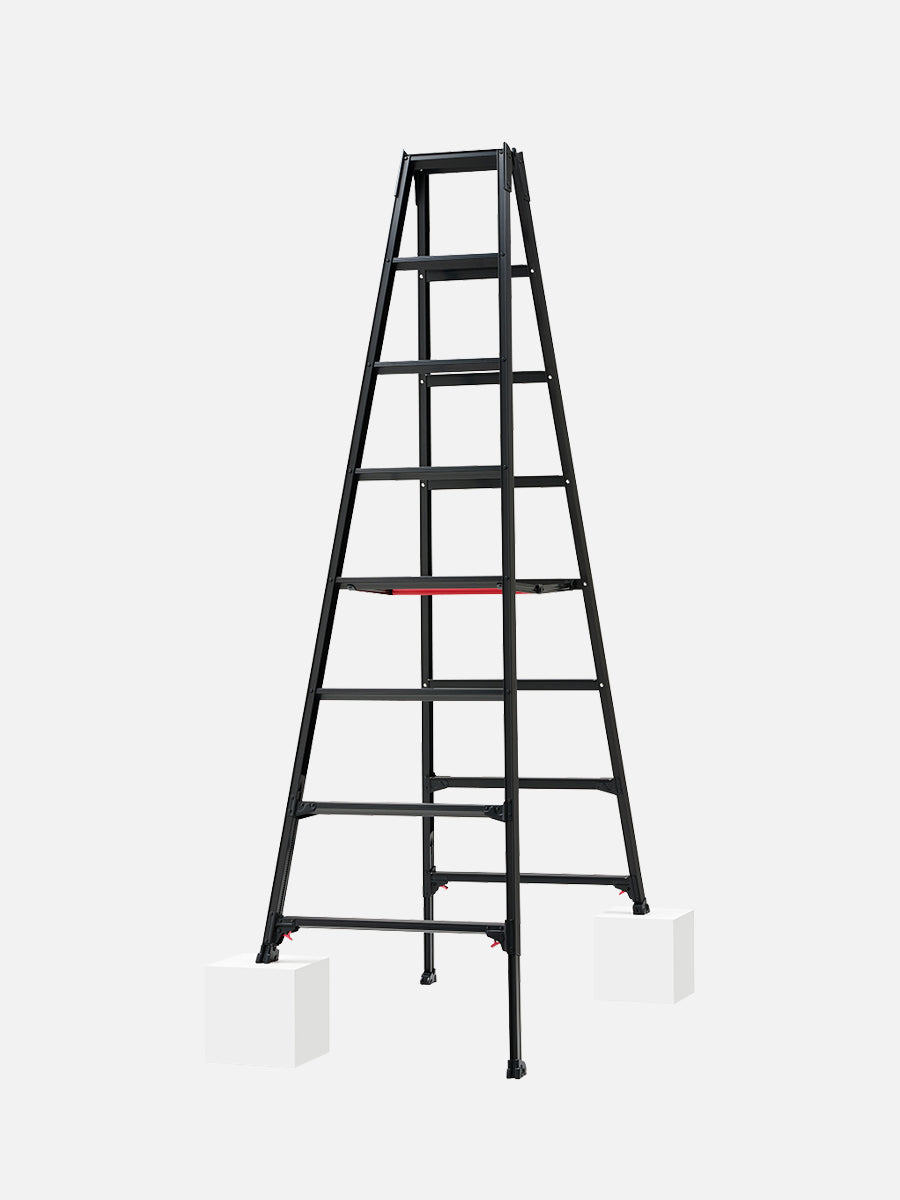 公式】長谷川工業 ワンタッチバー付 伸縮式専用脚立 RYZB ブラック 8段