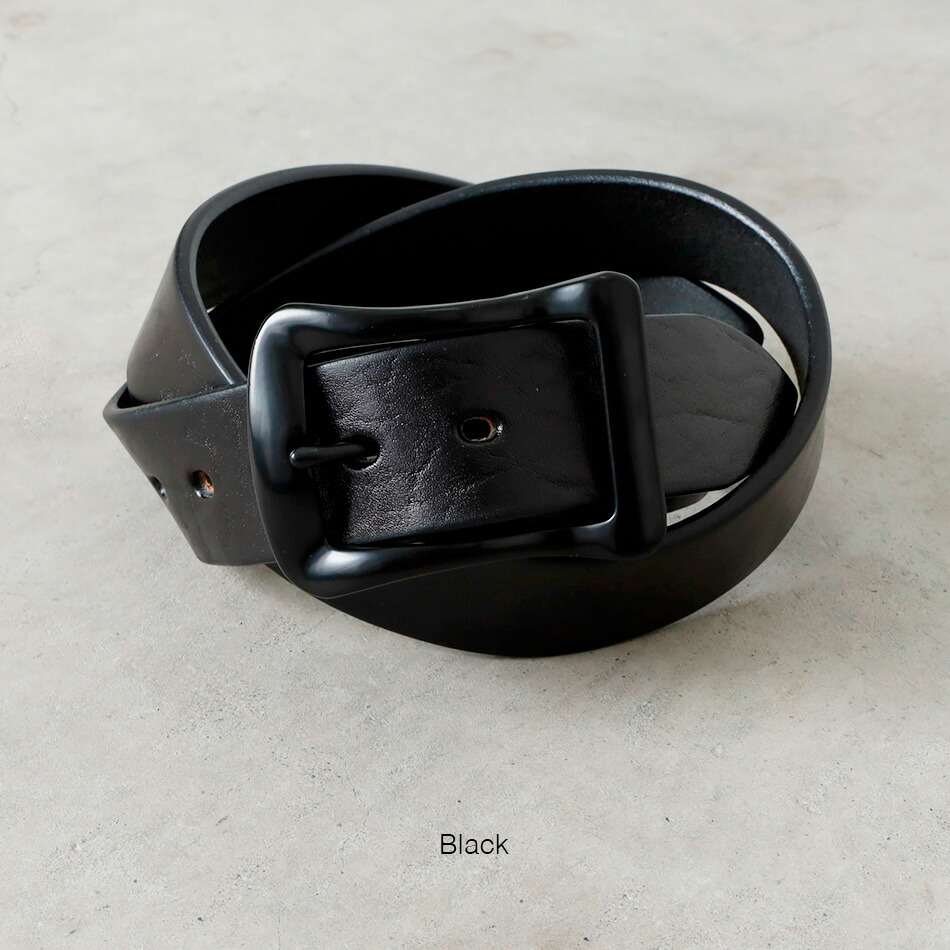 BARNS OUTFITTERS】SQUARE BUCKLE TOCHIGI LEATHER BELT ”BLACK