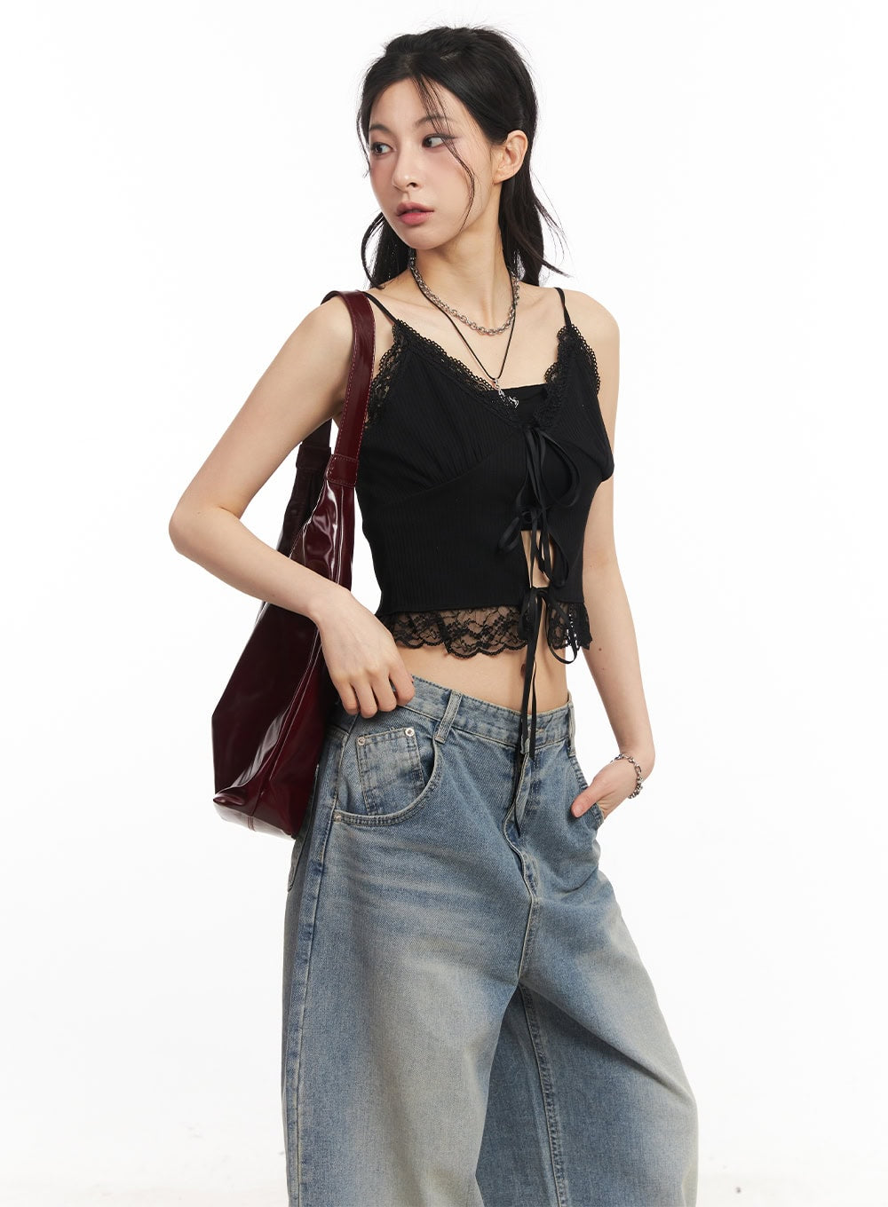 Sweetheart Lace Ribbon Cami Top CA514 - Acubi style | LEWKIN