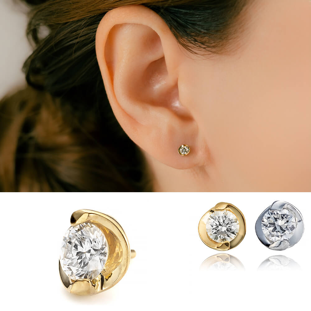 K18 プラチナ ダイヤモンド │ 2点留めダイヤモンド アンテナ