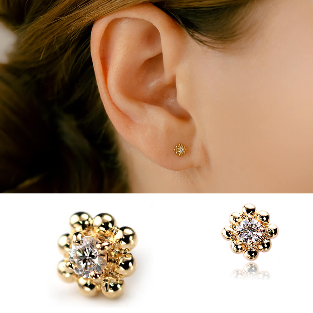 K18 ダイヤモンド 軟骨ピアス・ボディピアス 16G/14G – PICOLLET