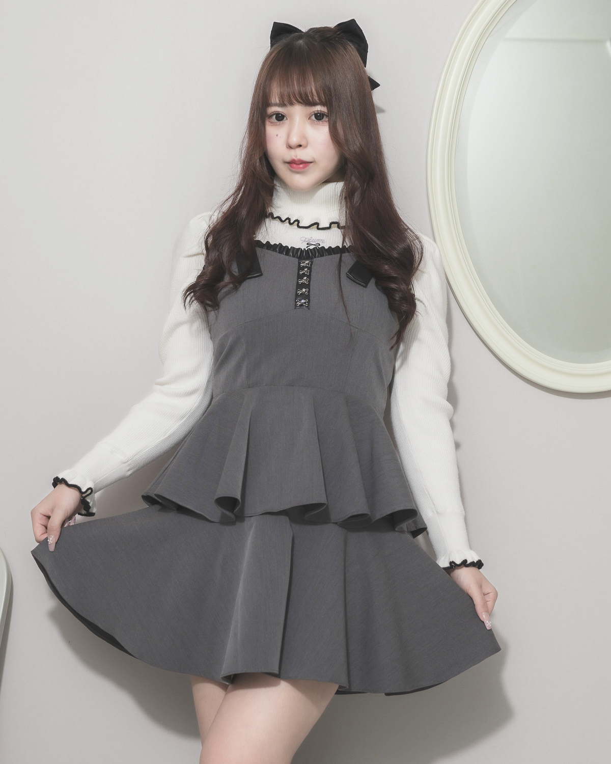レザーベルトティアードジャンパースカート – pium