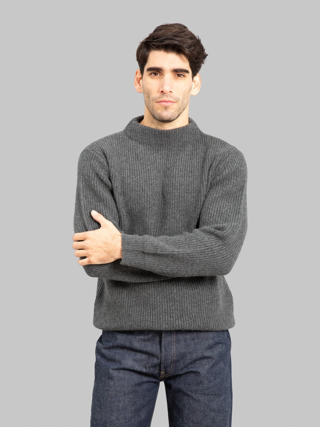 Mooncastle 7G Cashmere Bottleneck Pullover Dark Grey | Made in Japan