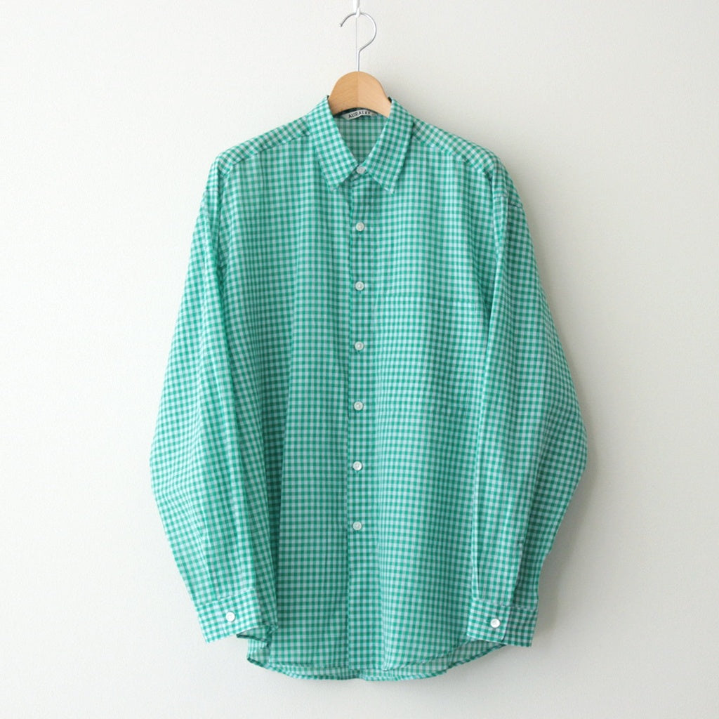 AIRY LIGHT COTTON CHECK BIG SHIRT #GREEN GINGHAM CHECK [A25SS01GC