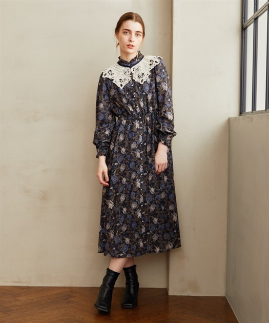 レース襟付き花柄ワンピース | axes femme online shop -outlet-