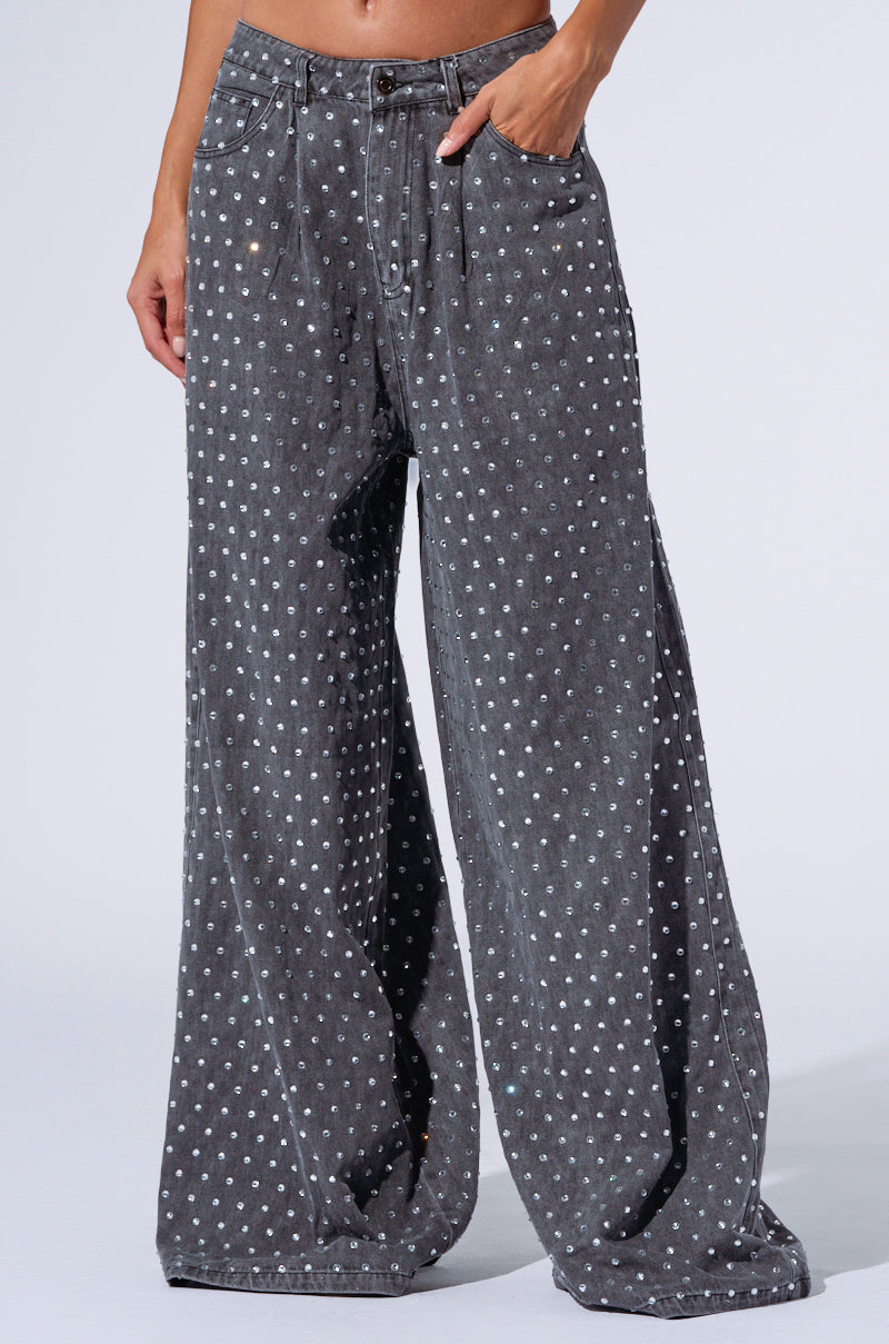 DAZZLED RHINESTONE STUDDED DENIM PANTS IN BLACK – AKIRA