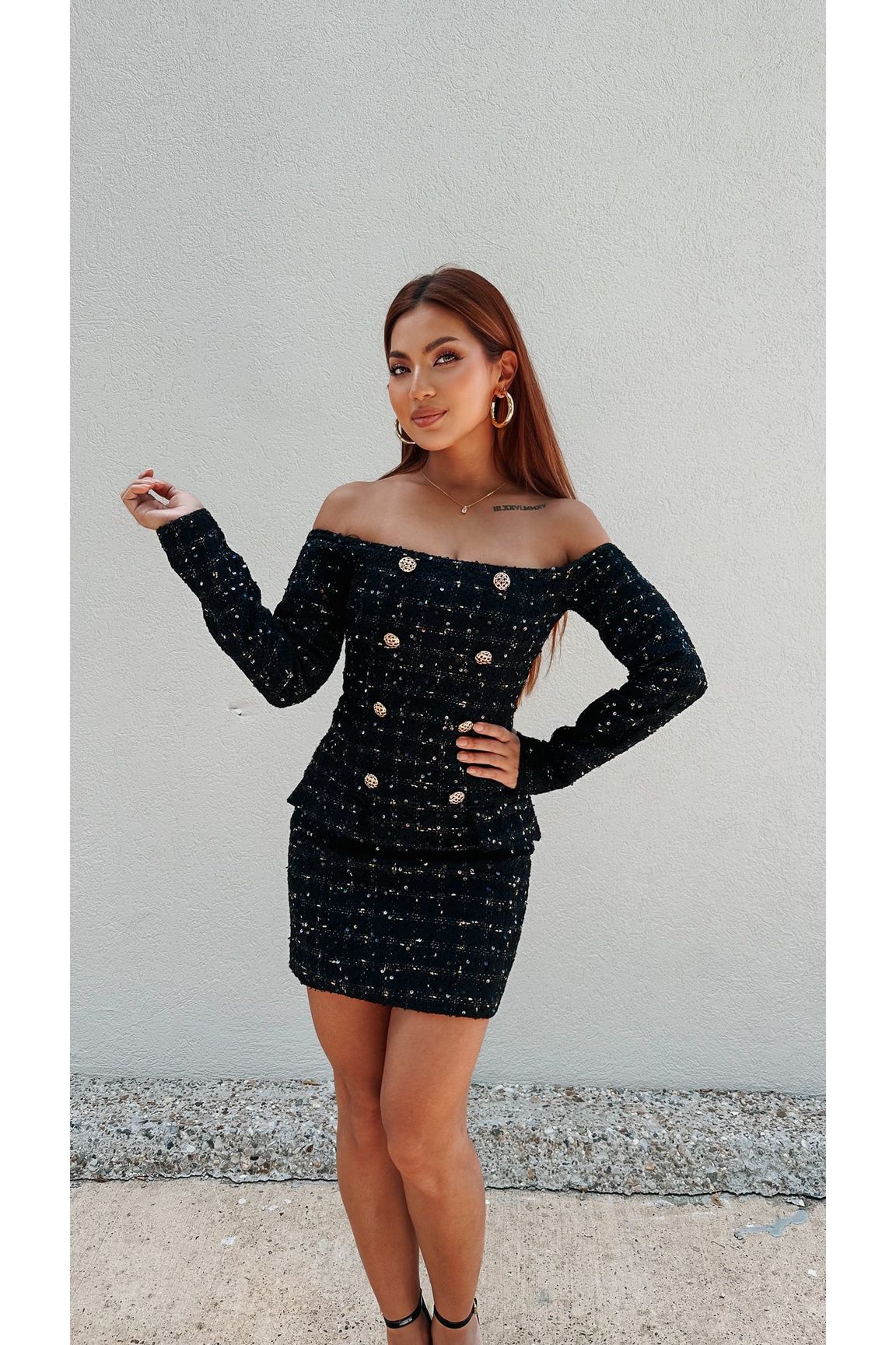 Coco Vibe Off Shoulder Tweed Dress – KCoutureBoutique