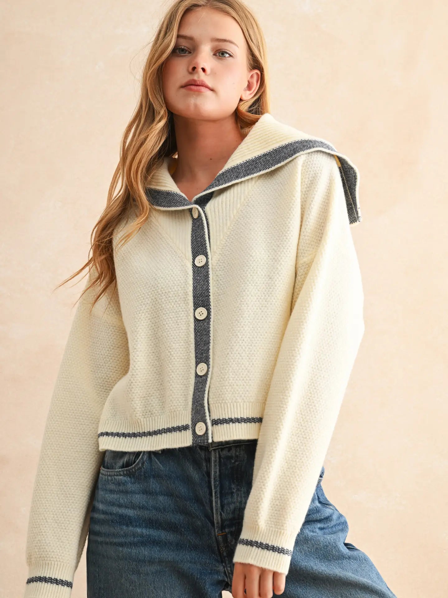 Sailor Style Cardigan - Off White/Navy – tangerine cards & gifts