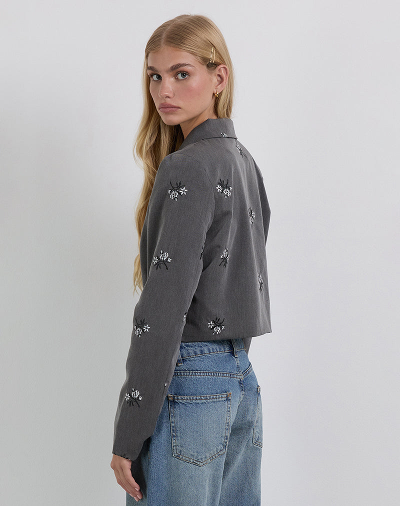 Charcoal Floral Embroidery Tailoring Jacket | Zedari – motelrocks