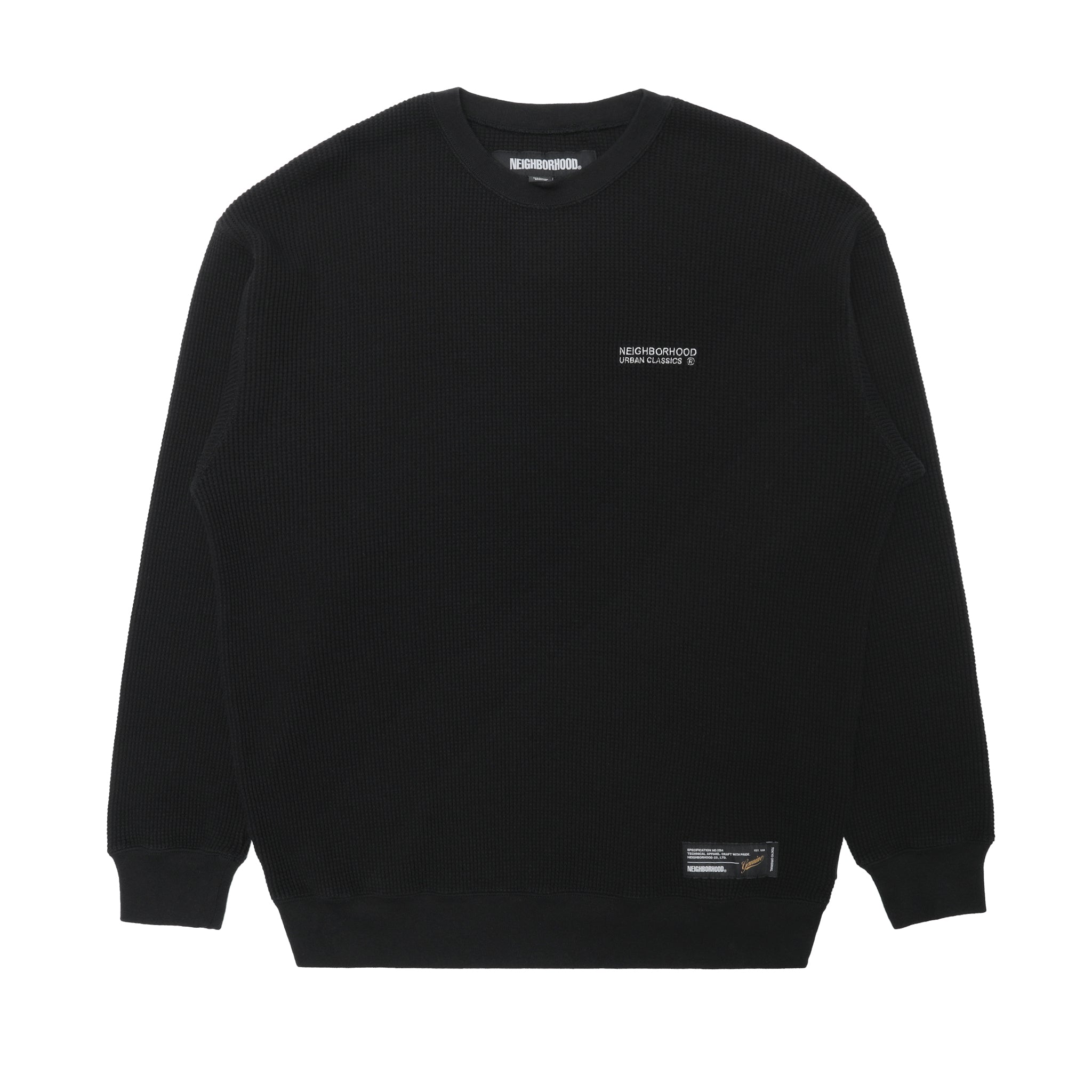 252FPNH-CSM11] Neighborhood Waffle Fabric Crewneck LS-1 (Black