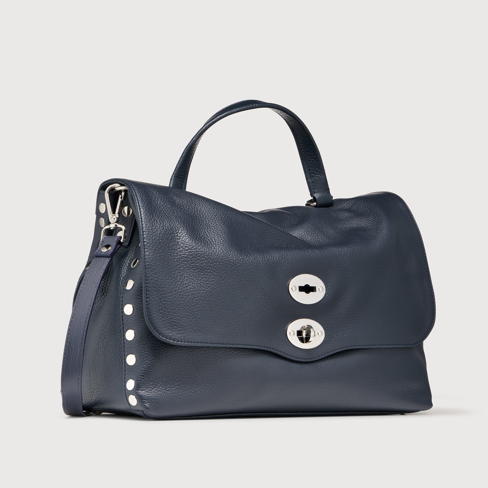 MEDIUM POSTINA® MESSENGER BAG IN TUMBLED LEATHER DARK NAVY | Zanellato