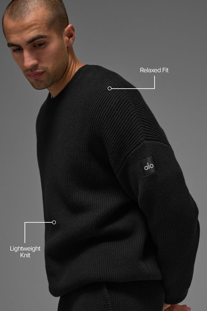 Domain Rib Knit Crew Sweater - Black | ALO