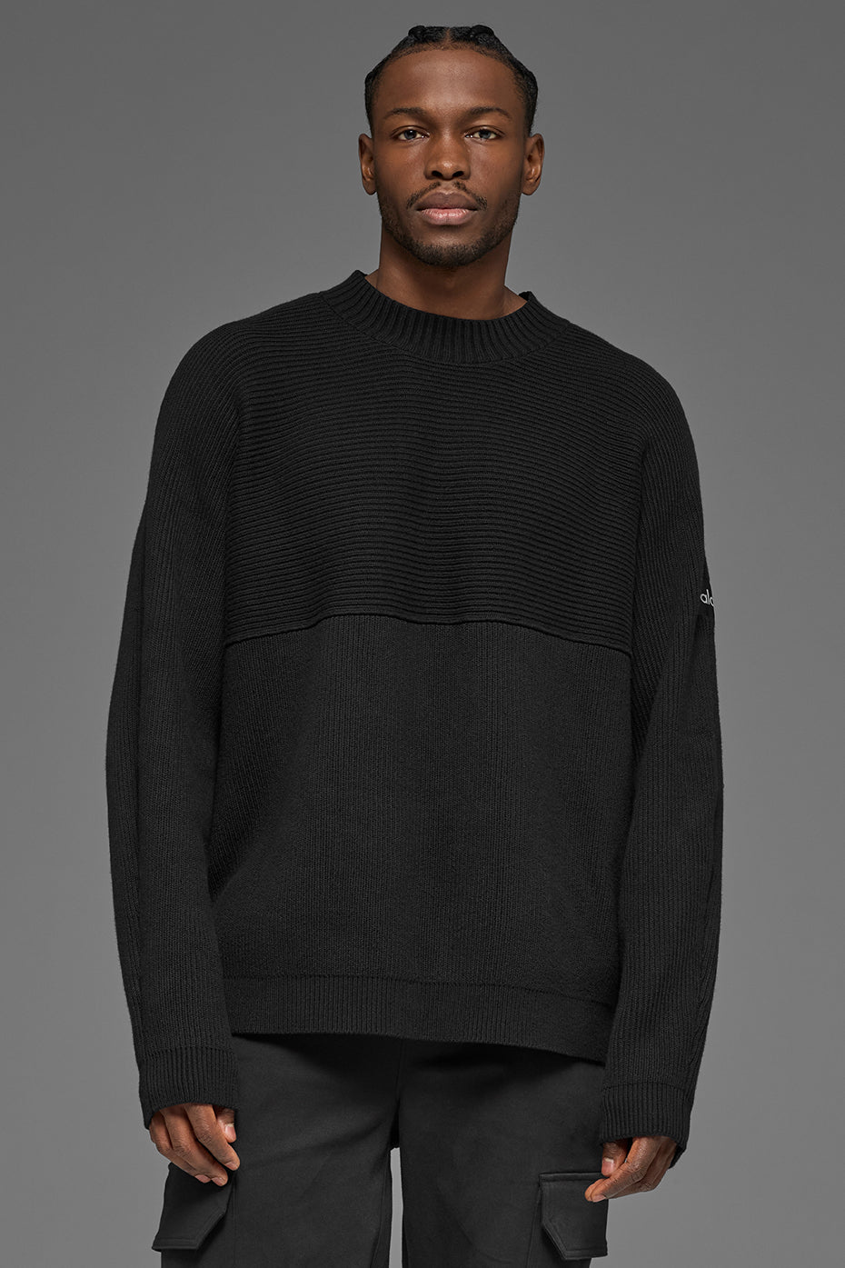 Domain Shift Rib Knit Sweater Crew - Black | ALO