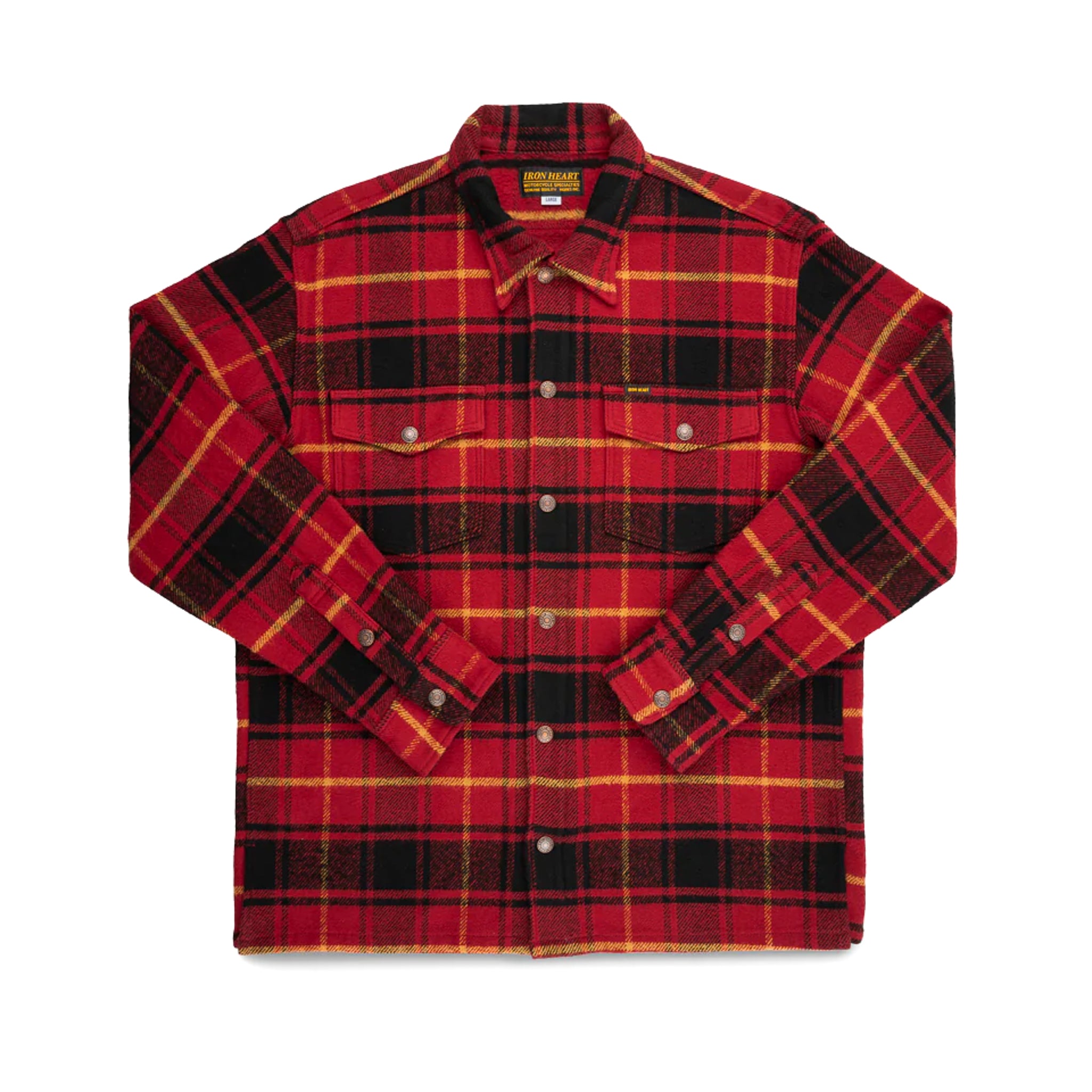 Iron Heart IHSH-433-RED Heavy Flannel Rider's Overshirt Red