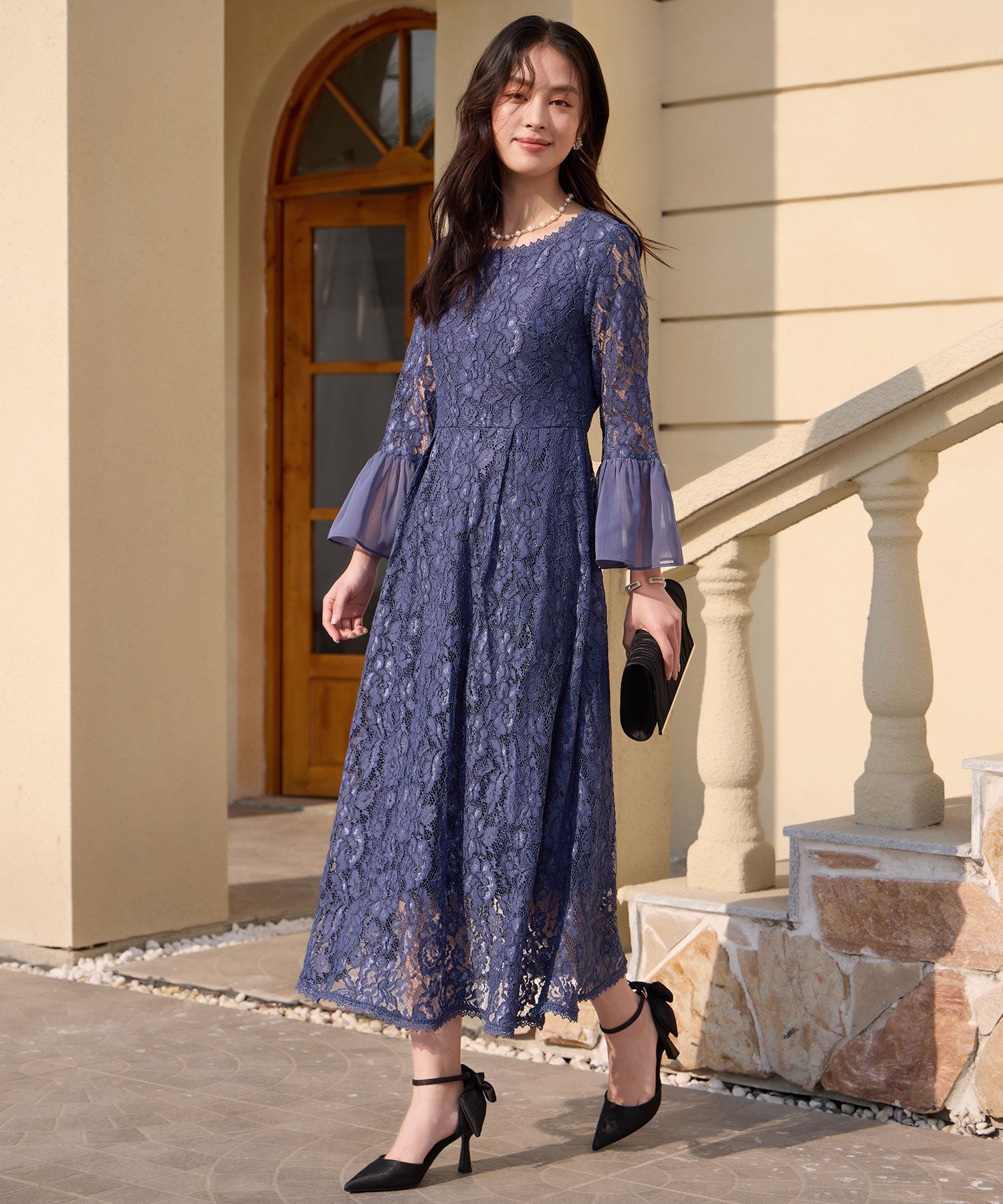 総レースが大人上品なドレスワンピースcy88658 ブルーグレー – [公式