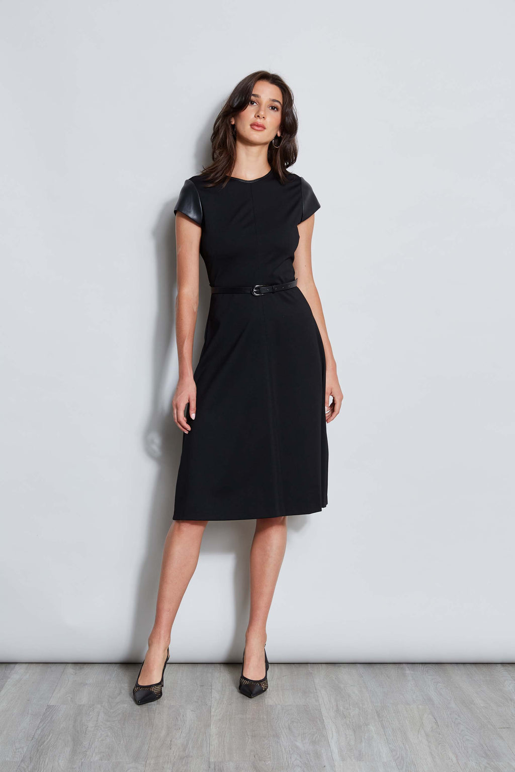 Vegan Leather Short Sleeve Belted Knit Dress – Elie Tahari