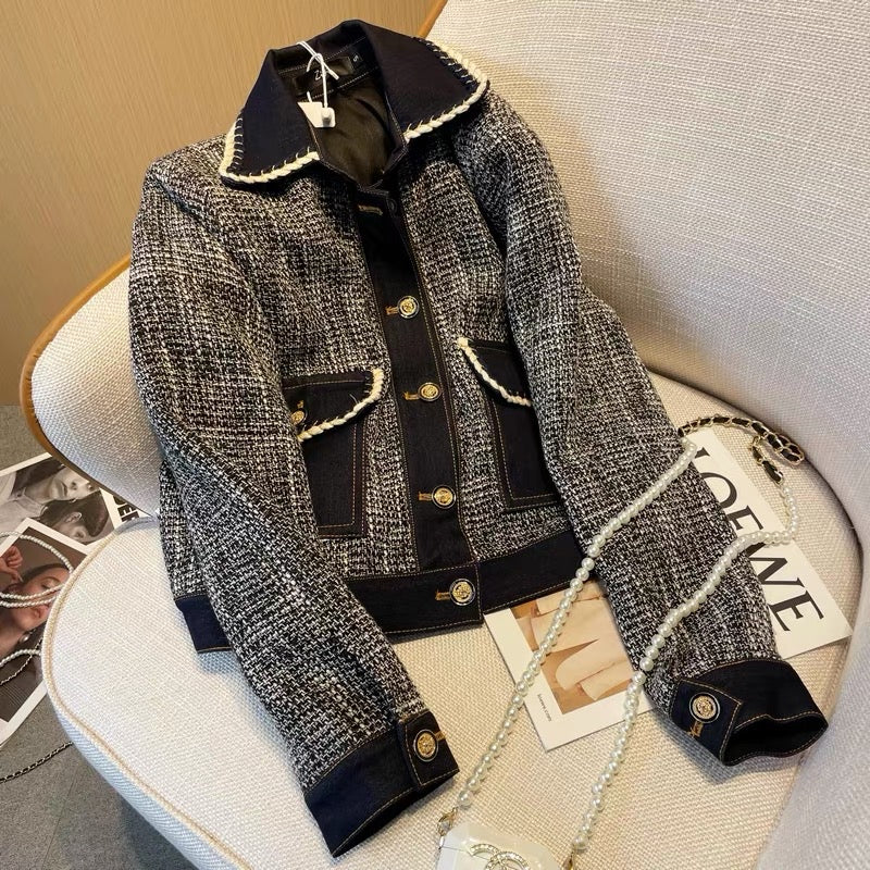 Short spring tweed over jacket mini onepiece tweed jacket White