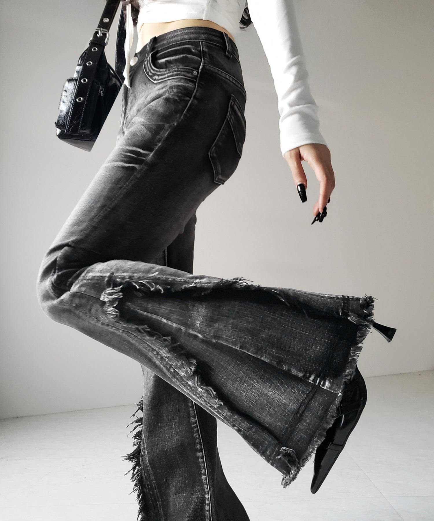 ヴィンテージライクフリンジストレッチフレアデニム ／ Vintage-like