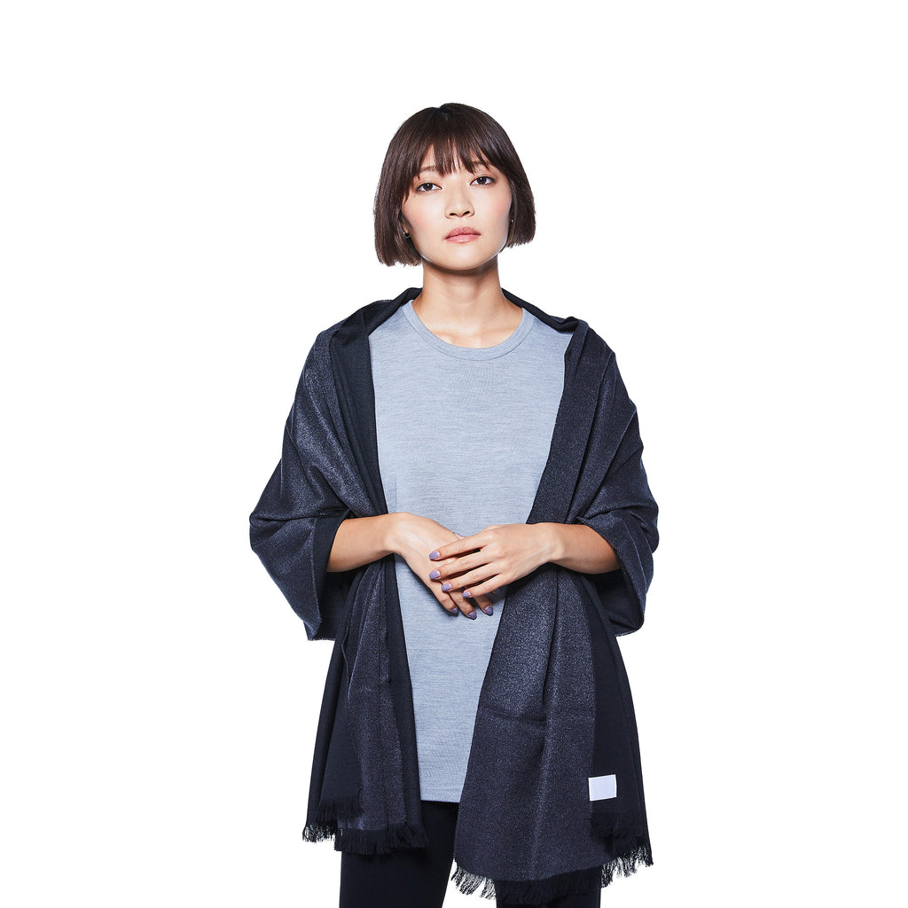 フェザーシルクウールストールL （チャコールグレー×ブラック