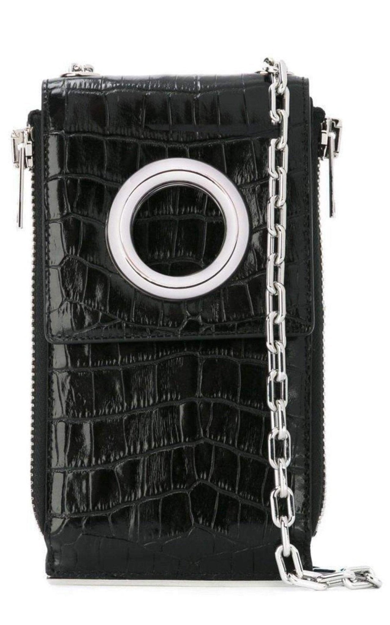 Alexander Wang Black Shoulder Wallet Crocodile Embossed Leather