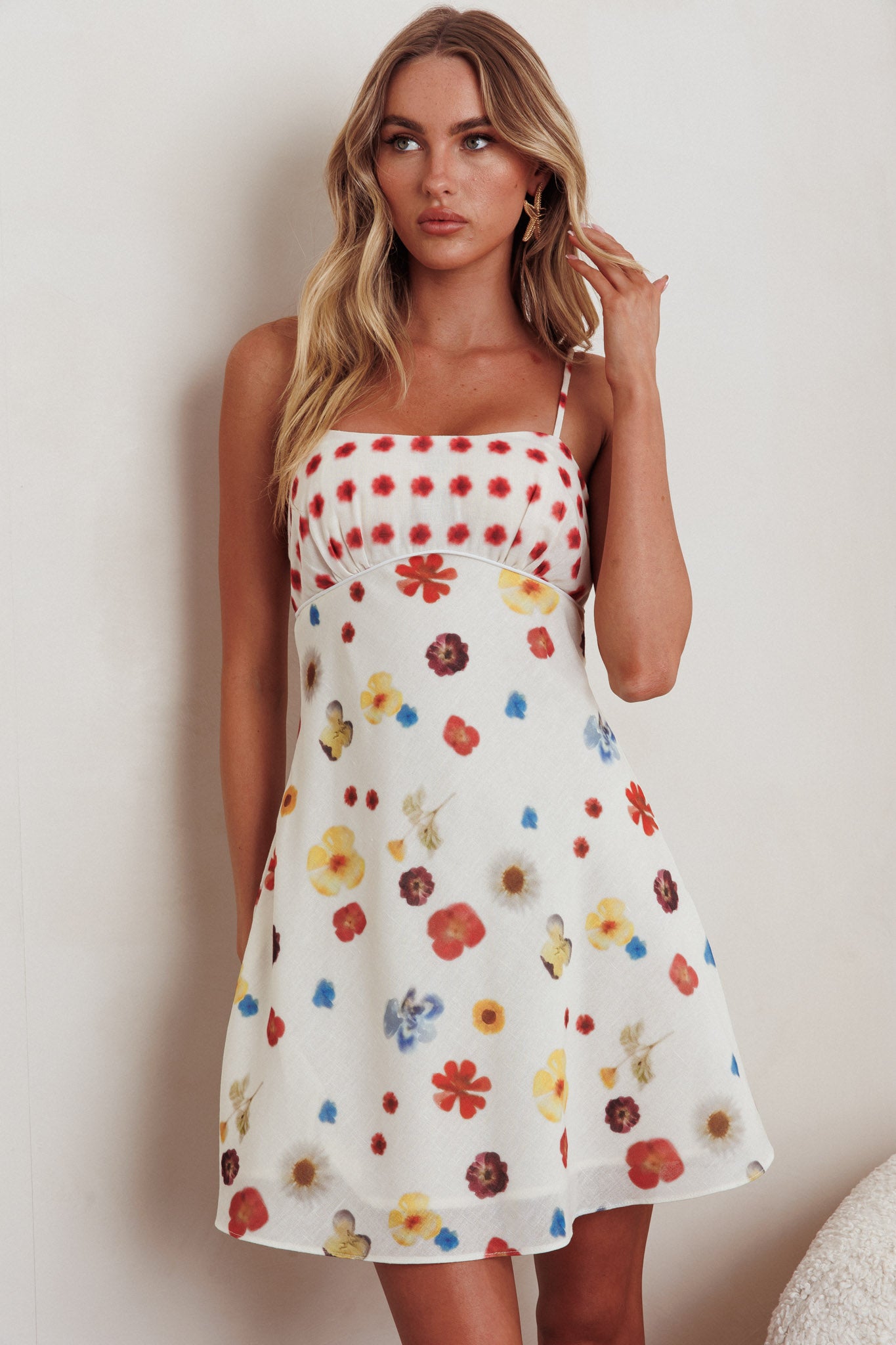 Shop the Fleur Sun Cami Strap Mini Dress Flowers Red