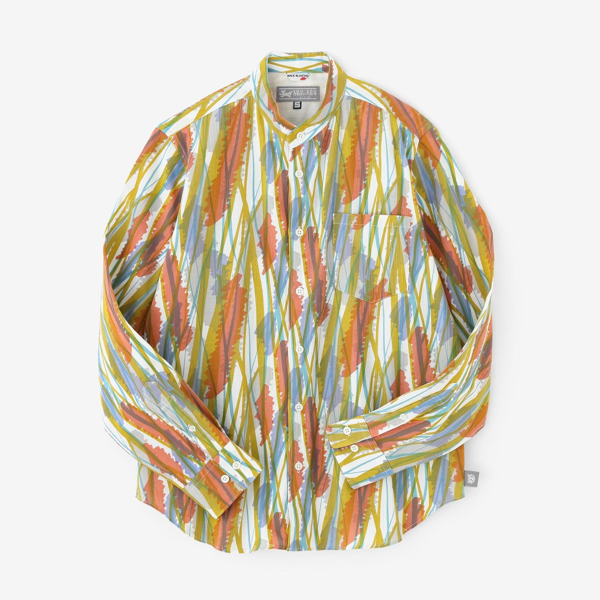 高島縮 20/20 スタンドカラーシャツ／なびく