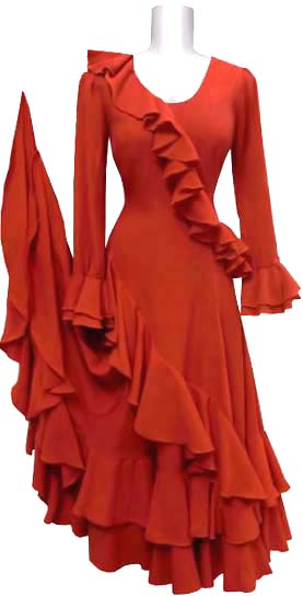 フラメンコ衣装ロゼ花子のオーダーメード・無地生地、水玉柄の