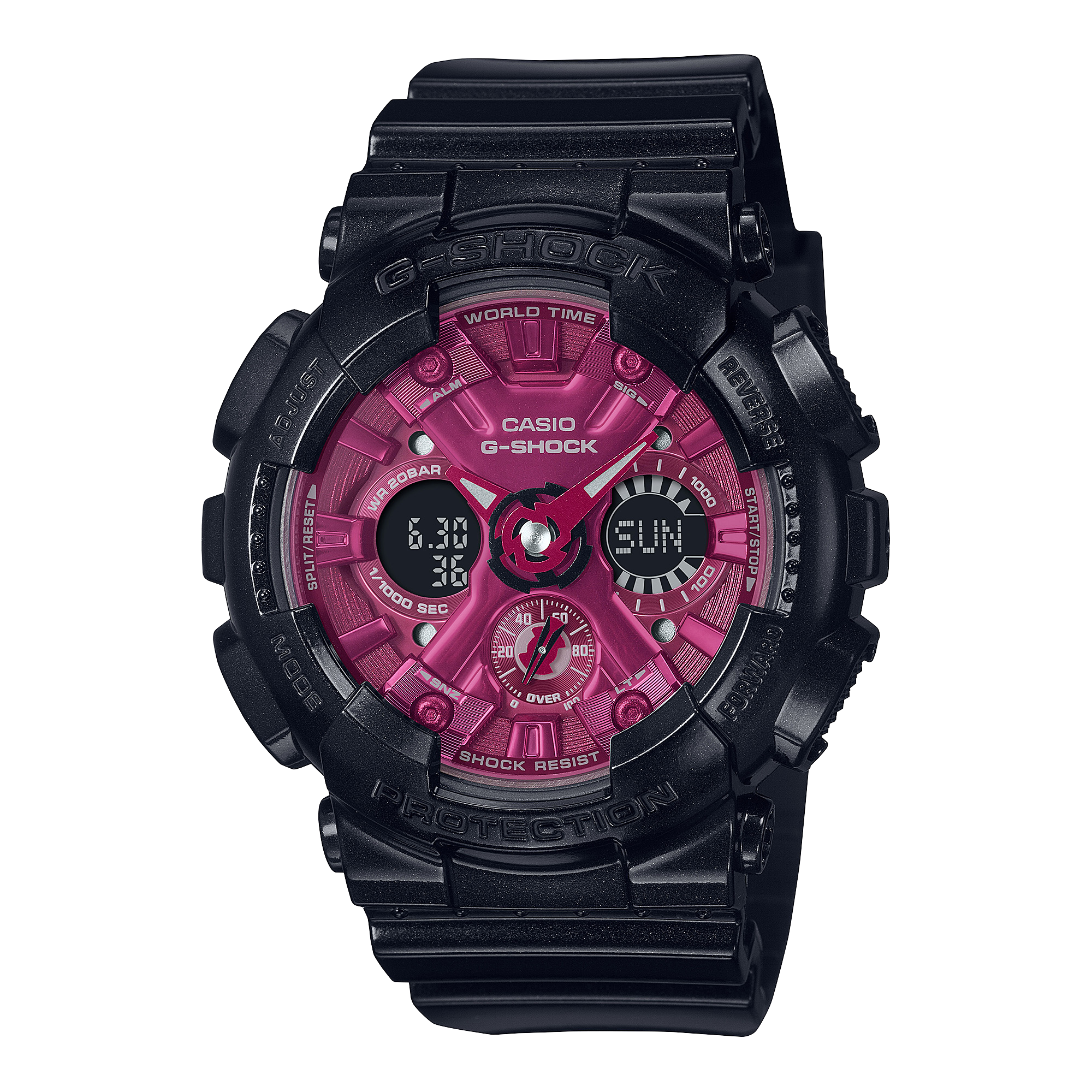 G-Shock Analog-Digital Pink Dial Black Resin Band Watch GMAS120RB-1A