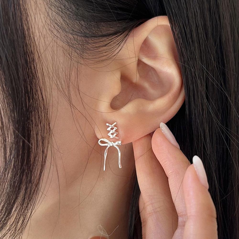 925 Silver]コルセット バレー リボン ピアス (2color) 韓国