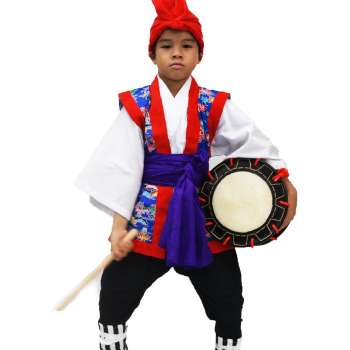 子供用エイサー打掛（赤衿×黄紅型柄） | つは琉球店