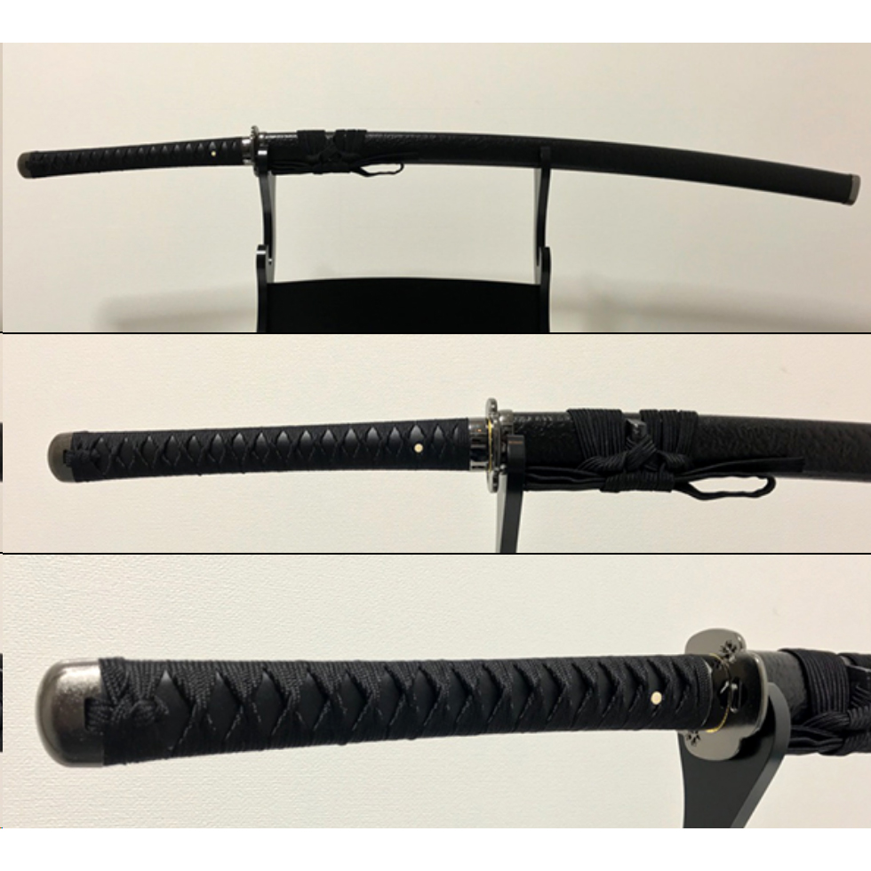 竹光模造刀 西郷隆盛 薩摩拵え 一尺柄｜黒糸・黒革レザー｜捻り巻き