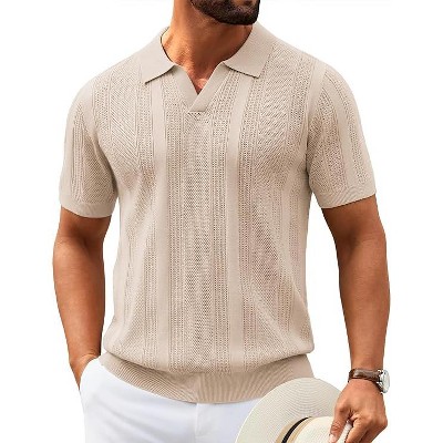 COOFANDY Mens Knit Polo Shirts V Neck Textured Polo Shirts Short