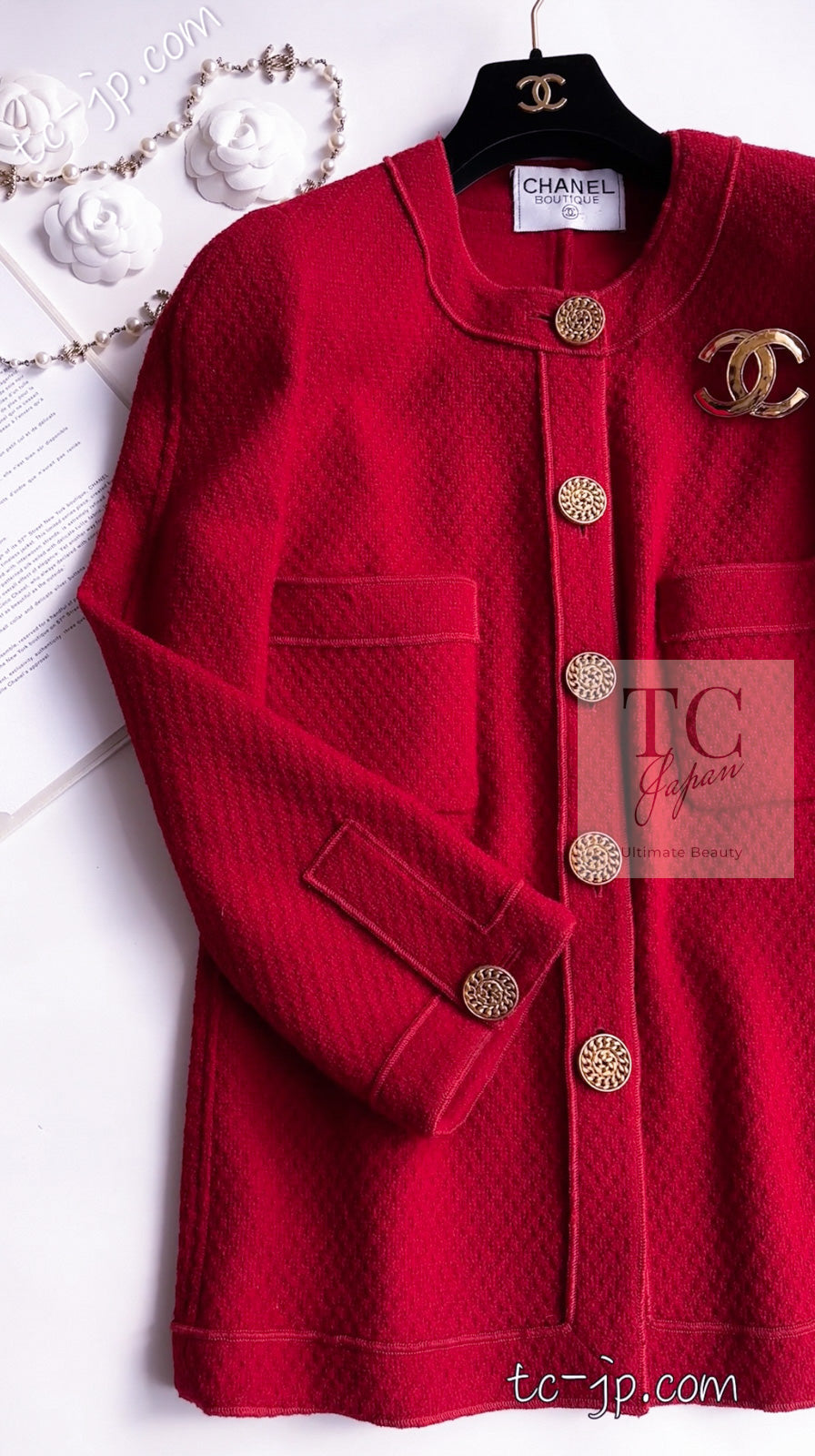 シャネル ジャケット CHANEL ヴィンテージ レッド ゴールド ボタン